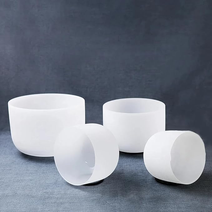 Hye-eun 432hz Crystal Singing Bowl Set 4pcs 6"B 8"G 10"E 12"C Frosted Quartz Sound Bowl with Free Carry Bag Mallets and Rubber for Sound Healing Bath Keep Balance Therapy Meditation Yoga - Bloomnest