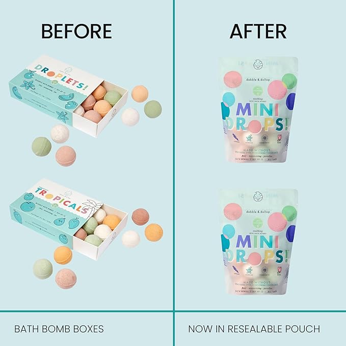 Dabble & Dollop Mini Bath Bombs, 100% Natural Droplets for Kids, Soothing Scents - Resealable Pouches, Fizzy, Moisturizing & Fun, Vegan, Gluten-Free, Cruelty-Free (Set of 24) - Bloomnest