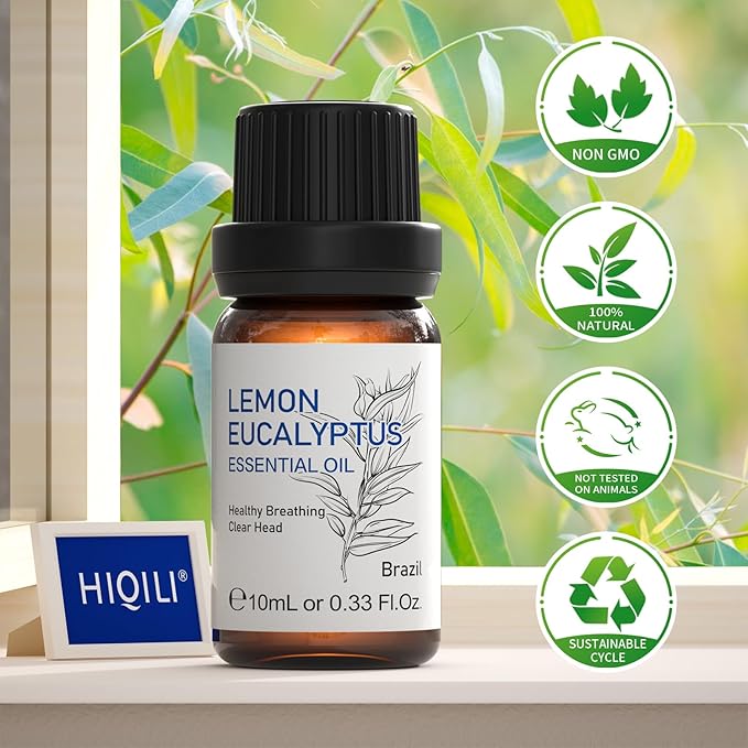 HIQILI Lemon Eucalyptus Oil, for Spary, Diffuser, Indoors, Outdoors, Garden, Yard, 100% Pure Natural - 0.33 Fl Oz - Bloomnest