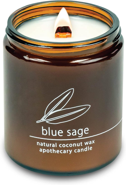 Hemlock Park Crackling Wood Wick Candle Handcrafted with Natural Coconut Wax (Standard 8 oz, Blue Sage)
