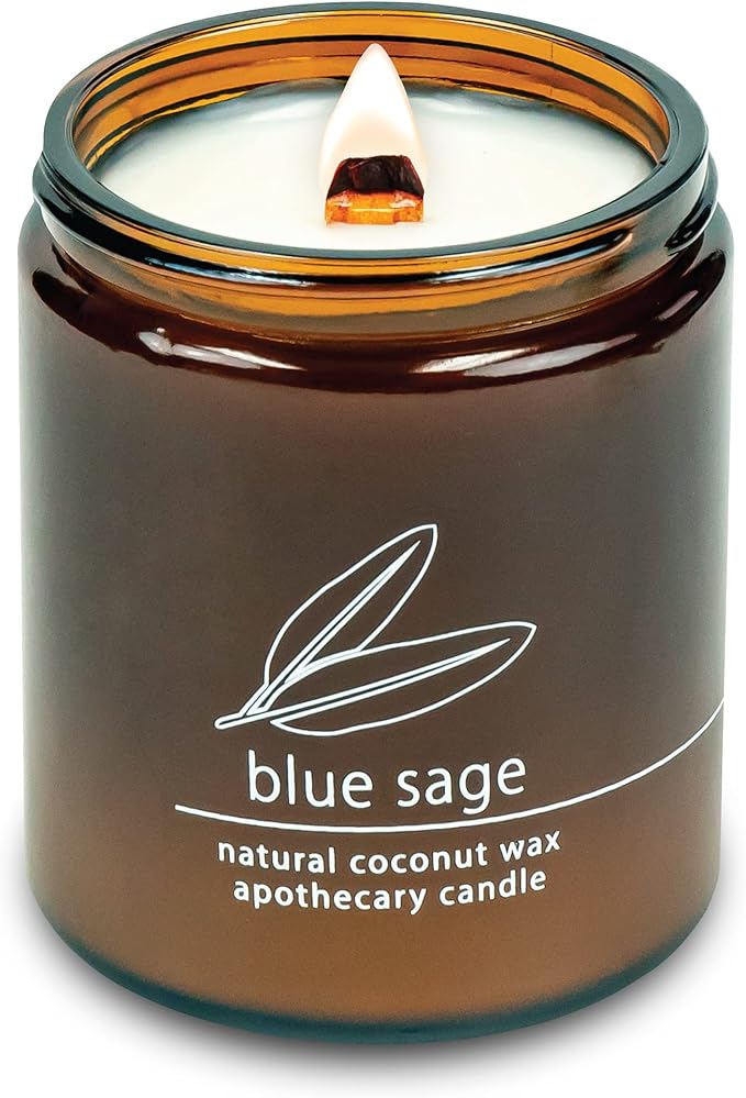 Hemlock Park Crackling Wood Wick Candle Handcrafted with Natural Coconut Wax (Standard 8 oz, Blue Sage) - Bloomnest