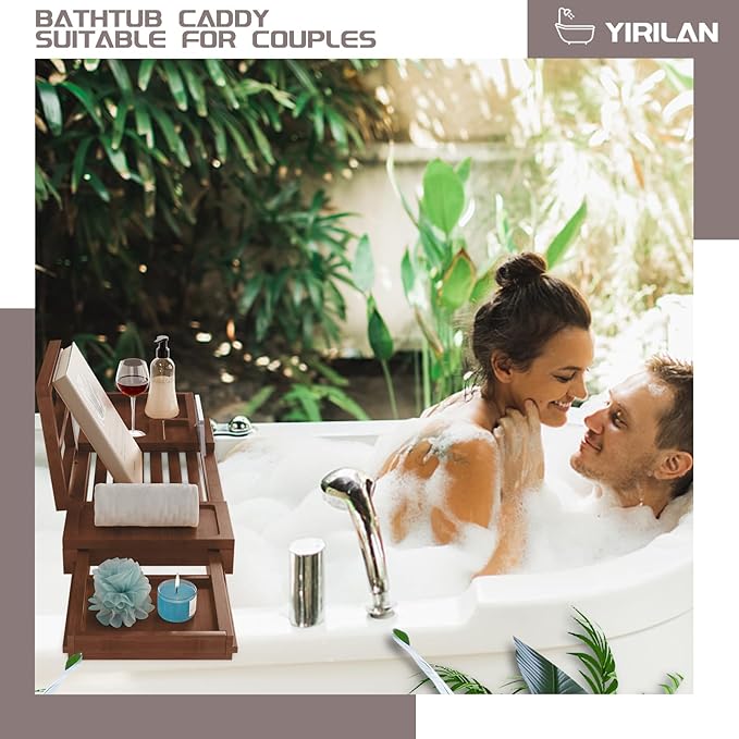 Yirilan Bamboo Bathtub Tray, Expandable Bathroom Tray,Browm - Bloomnest