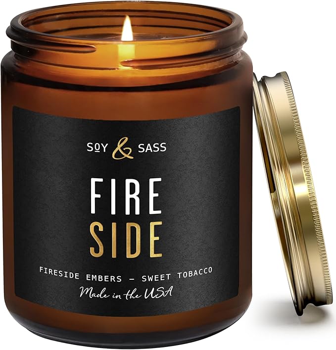 Campfire Wood Fireside Candle I Scented Black Candles for Men or Women - Woodsy, Smores & Campfire Soy Wax Mens Fire Candle - Infused w/Essential Oils |Long 50Hr Burn, 9oz I Non Toxic I Made in USA - Bloomnest
