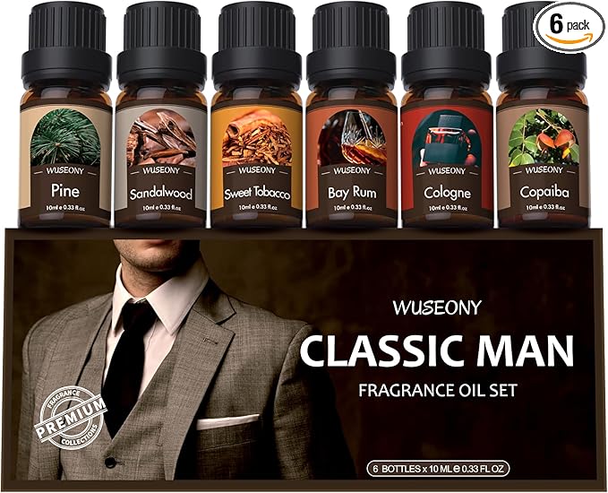 Classic Man Fragrance Oils Set, Mens Essential Oils Set - Pine, Sweet Tobacco, Bay Rum, Cologne, Copaiba, Sandalwood Candle Scents for Candle Making, Soap Making Supplies, Diffuser Oil Scents - Bloomnest