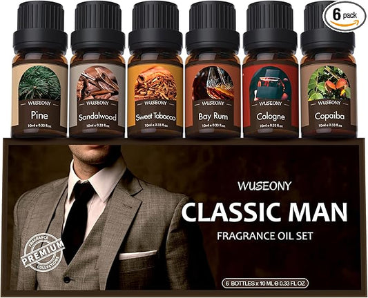 Classic Man Fragrance Oils Set, Mens Essential Oils Set - Pine, Sweet Tobacco, Bay Rum, Cologne, Copaiba, Sandalwood Candle Scents for Candle Making, Soap Making Supplies, Diffuser Oil Scents - Bloomnest