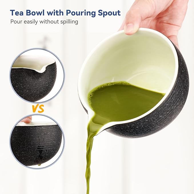 10-Pcs Matcha Whisk Set Kit, Whisk and Bowl with Spout & Measuring Spoon & Cup, Japanese Tea Making Tools, Charcoal Grey - Bloomnest