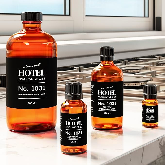 AirScent Hotel Diffuser Oil No. 1031 - Rose Petals Spiced Vanilla Amber - Hotel Scent Dupe -Premium Fragrance Oil for Ultrasonic and Waterless Diffusers and Crafting - 500 mL, 16.9 fl oz Glass Bottle Airscent