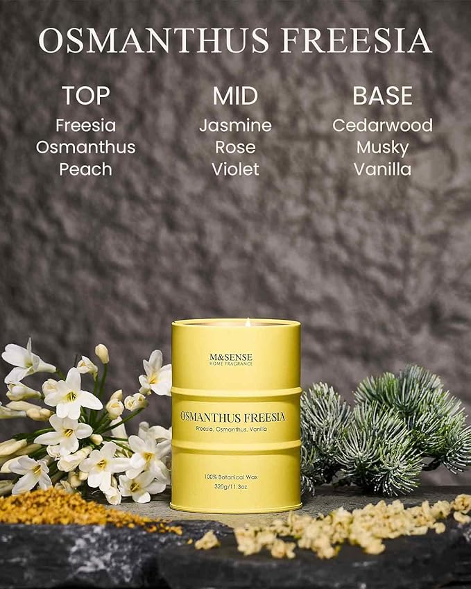 M&SENSE Osmanthus Freesia Scented Candles Natural Non Toxic, Aromatherapy Candle for Stress Relief Meditation Relaxing, Housewarming Gifts for Women Men, 11.3oz 70 Hour Long Burning - Bloomnest