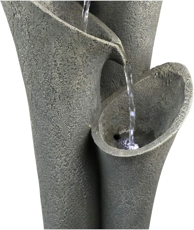 Faux Stone Patio Water Fountain 33 1/2", Bell 4-Tier Cascading Floor Fountain Indoor Outdoor Waterfall Feature with LED Lights for Home Garden Decor