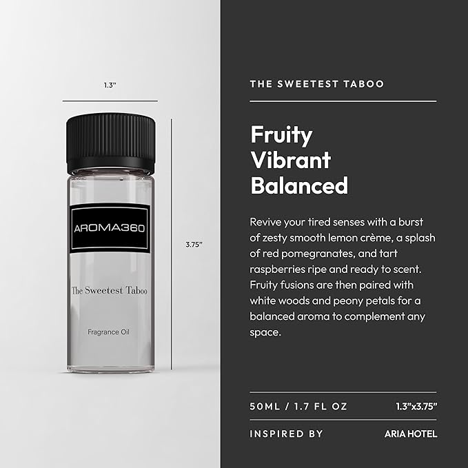 Aroma360 - The Sweetest Taboo Fragrance Oil Scent - Luxury Aromatherapy Scent Diffuser Oil - Hints of Lemon Crème, Pomegranates, & Raspberries - for Essential Oil Diffusers - for Home & Office - 50mL - Bloomnest
