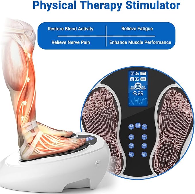 Foot Stimulator for Neuropathy Pro, EMS Foot Massager for Neuropathy with 8 TENS Pad, Feet Nerve Muscle Massager for Pain Relief, Blood Circulation, Plantar Fasciitis, 99 Intensities - Bloomnest