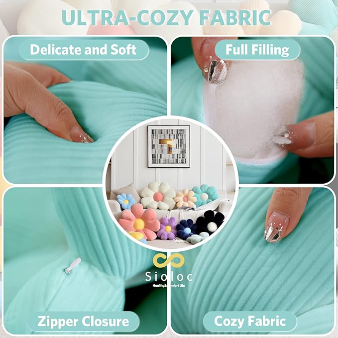 Sioloc Flower Shaped Throw Pillow - Butt Cushion & Floor Pillow, Seating Cushion, Cute Room Decor & Plush Pillow for Bedroom Sofa Chair (Turquoise, 23.6'') - 1 Count