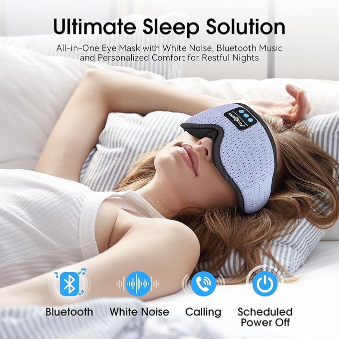 MUSICOZY White Noise Sleep Mask Headphones with 16 Soothing Sounds, Bluetooth Sleep Mask 3D Wireless Music Sleeping Headphones for Side Sleeper - Bloomnest