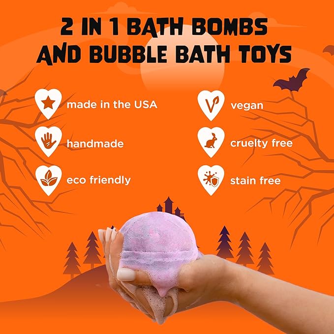 Halloween Bath Bombs for Kids with Surprise Halloween Toys Inside (6 Pack) - Large Pumpkin Bath Bombs for Kids, Boys, Girls & Teens – Spooky Boo Basket Stuffers for Kids - Made in USA by Two Sisters - Bloomnest