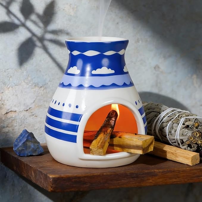 Handcrafted Palo Santo Burner – Hopi-Inspired Ceramic Incense Dish for Aromatherapy – Suitable for Sage, and Cone Incense – Ideal for Energy Cleansing, Yoga, Meditation, Zen, Altar Décor MOUGIGI