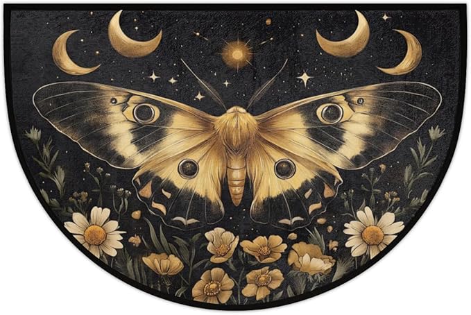 Half Round Door Mat, Moon Butterfly Flower Half Circle Rug for Home Decor Floor Indoor Outdoor Non-Slip Washable Half Moon Rug Doormat 36X24 Inch - Bloomnest