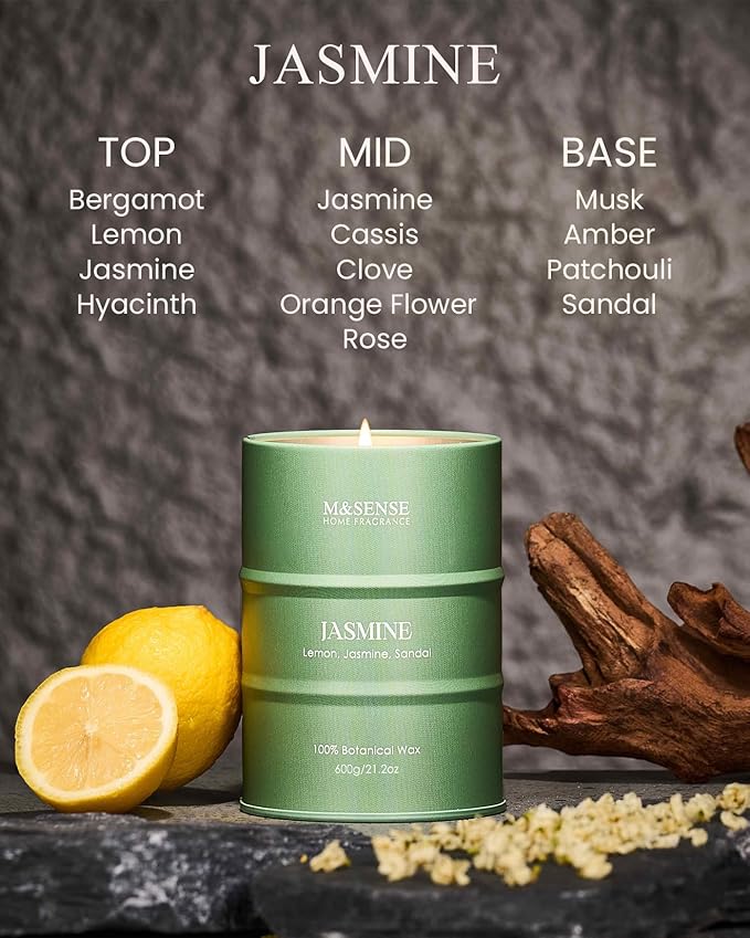 M&SENSE Jasmine Scented Candles Large, Natural Soy Candles 21.2oz 120 Hour Slow Burning,Aromatherapy Candle for Stress Relief Meditation Relaxing - Bloomnest