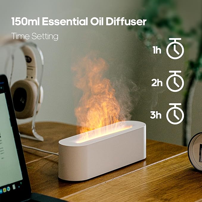 Essential Oil Air Diffuser Flame Colorful Water Vapor Fire Fireplace Humidifier for Aromatherapy Aroma Therapy Machine Room Bedroom,Flame Diffuser for Essential Oils,White - Bloomnest