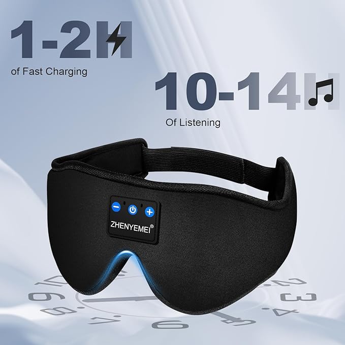Bluetooth Sleep Headphones Bluetooth Sleep Mask | 3D Eye Mask for Sleeping | 16hrs Playingtime | Light Blocking Eye Mask | Auto - Off Timer | Best for Sleeper | Travel - Bloomnest