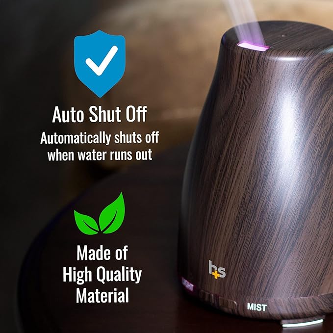 HealthSmart Essential Oil Diffuser, Cool Mist Humidifier and Aromatherapy Diffuser with 150ML Tank Ideal for Small Rooms, Adjustable Timer and Mist Mode, Wood Grain Brown (Pack of 2) - Bloomnest