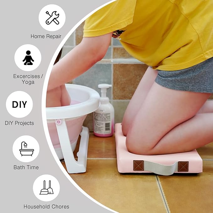HappyPicnic Waterproof Kneeling Pad for Garden or Bath, 2 inch Thick Soft Foam Kneeler Mat for Gardeners Knee Support or Bathtub Bathing with Handle and Removable Cover - Pink - Bloomnest