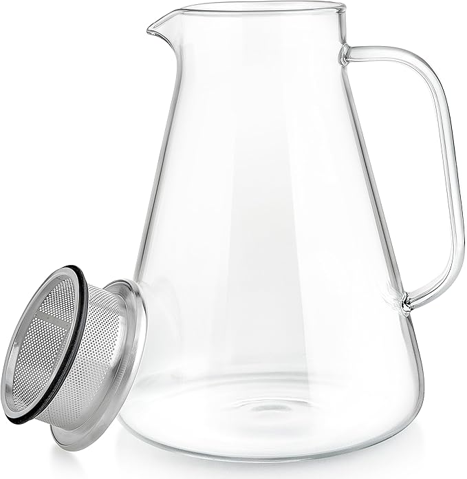 Teabloom One-Touch Tea Maker, 2-in-1 Teapot and Kettle with Stainless Steel Filter Lid for Loose Tea – Stain-free Borosilicate Glass Teapot (56 Oz) – Tea Connoisseur's Choice - Bloomnest