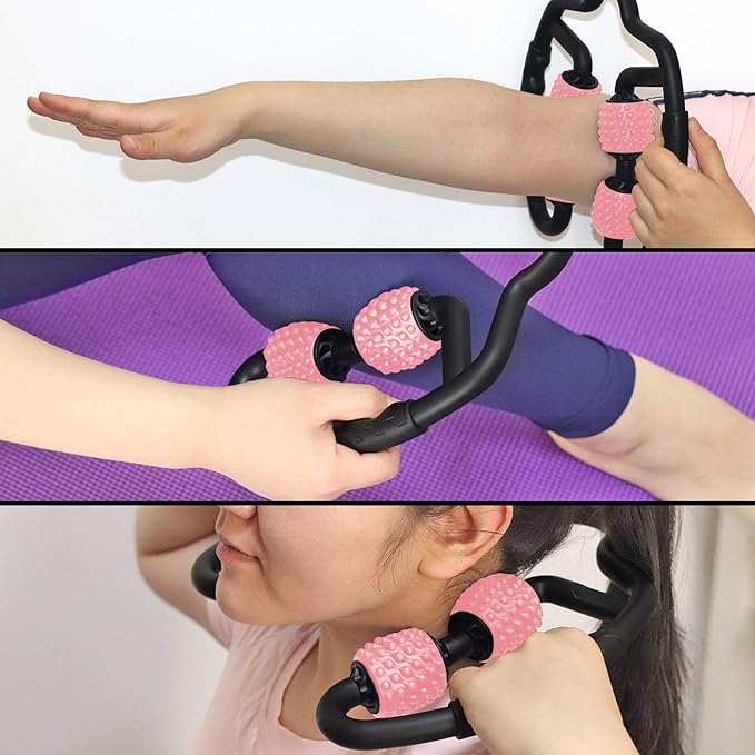 Cellulite Massage Tool Muscle Roller - Deep Fascia Massager & Dimpled Skin Remover for Legs, Thighs & Buttocks - Anti-Cellulite Roller, Smooth Skin, Pain Reliefs (Black Pink) - Bloomnest