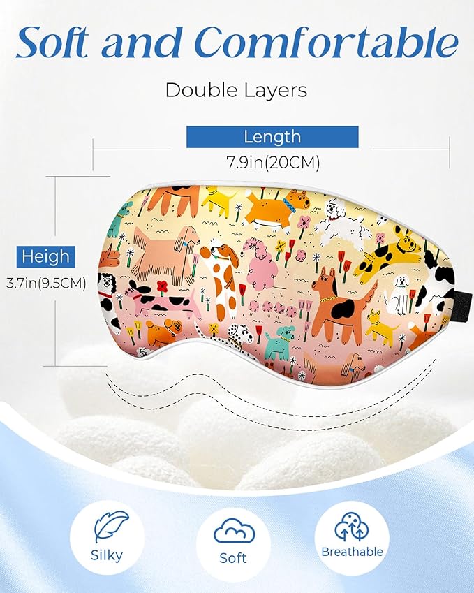 Kids Sleep Mask - Silk Eye Mask for Kids Cute Cartoon Cool Kawaii Soft Smooth Lightweight Boys Girls Teens Sleeping Mask with Adjustable Straps, Crayon Dog - Bloomnest