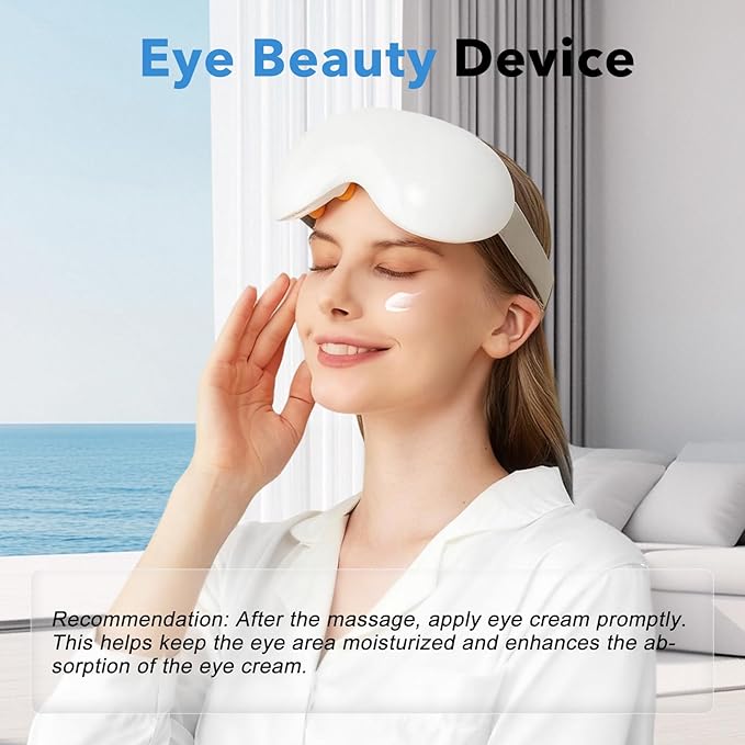 Eye Massager with Heat and Cooling for Migraines – 14 Massage Nodes for Eye Strain Relief, Rechargeable Bluetooth Music, Improve Sleep,Eye Strain Relief, Birthday Gifts for Women and Men(White) Bloomnest