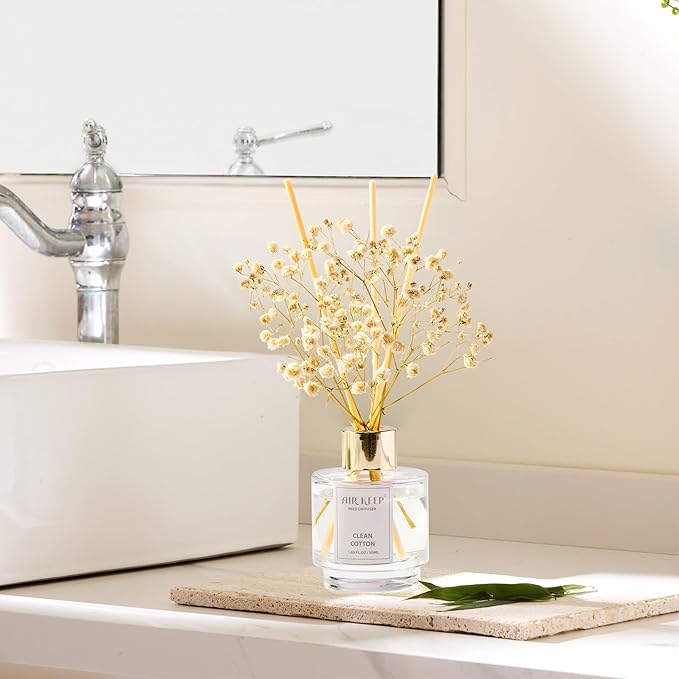 Airkeep Reed Diffuser Set of 3,Clean Cotton White Jasmine White Tea Oil Reed Diffusers for Bedroom Living Room Office Aromatherapy Oil Reed Diffuser for Gift 50ml x 3 - Bloomnest