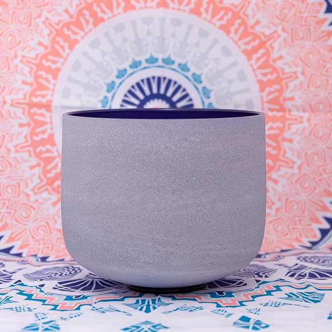 432Hz Perfect Pitch A 3rd Eye Chakra Indigo Colored Frosted Quartz Crystal Singing Bowl 8 inch mallet & o-ring included - Bloomnest