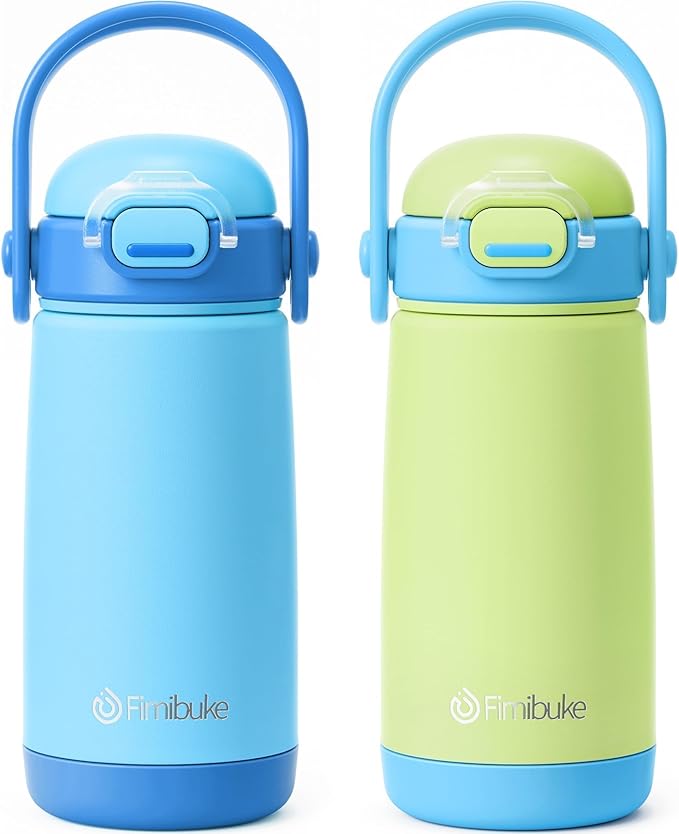 Fimibuke Kids Insulated Water Bottle with Straw Lid & Handle - 14oz BPA FREE 18/8 Stainless Steel Metal Tumbler Leak Proof Double Wall Vacuum Kids Cup Toddler Water Bottle for School Boys Girls - Bloomnest