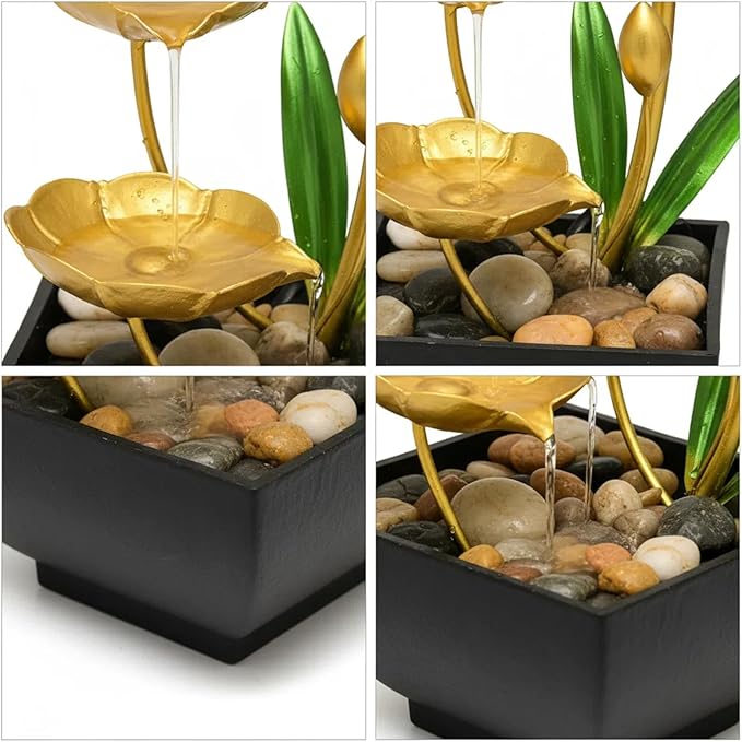 Gold Tabletop Water Fountain, Desktop Waterfall, Indoor Lotus Desktop Decorative Fountain, Home Bathroom Bedroom Decor. - Bloomnest