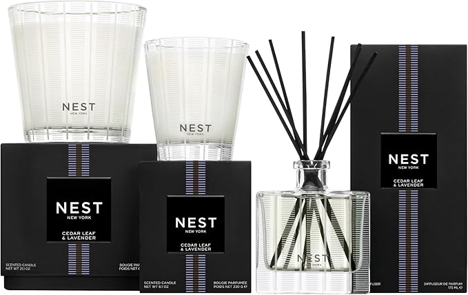 NEST New York Scented 3-Wick Candle, Cedar Leaf & Lavender - 21.2 oz - Up to 100-Hour Burn Time - Reusable Glass Vessel - Bloomnest
