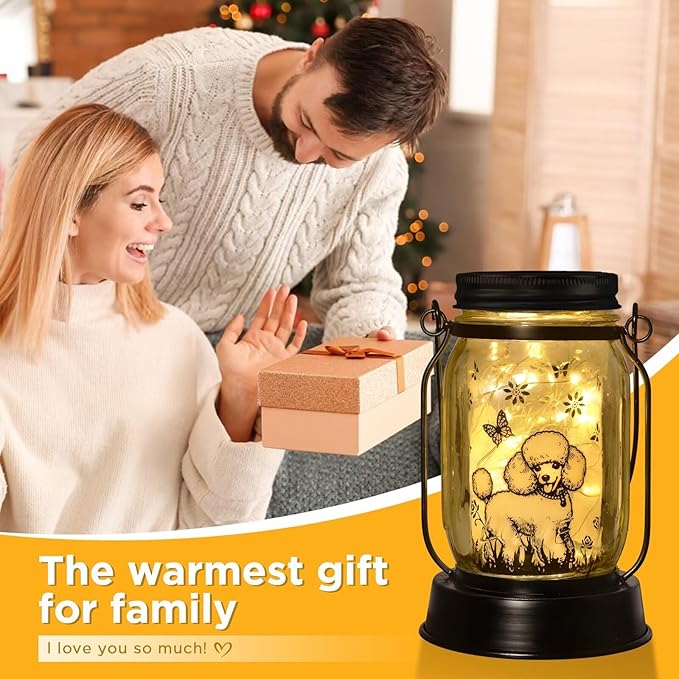 kyoryuger Poodle Gifts for Women/Men, Poodle Solar Lanterns Dog Mom Birthday, Dog Lovers Lantern, Pet Loss Pet Memorial Lights, Solar Garden Decoration Outside for Yard, Patio,Backyard,Porch - Bloomnest