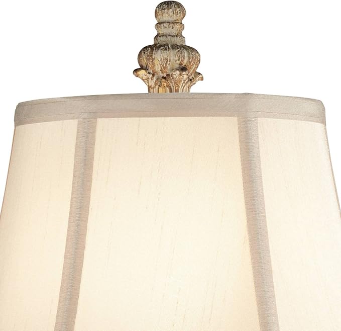 Regency Hill Elize Traditional French Country Style Vintage White Washed Candlestick Table Lamps 26.5" High Set of 2 Bell Shade for Living Room Bedroom House Bedside Nightstand Home Office - Bloomnest