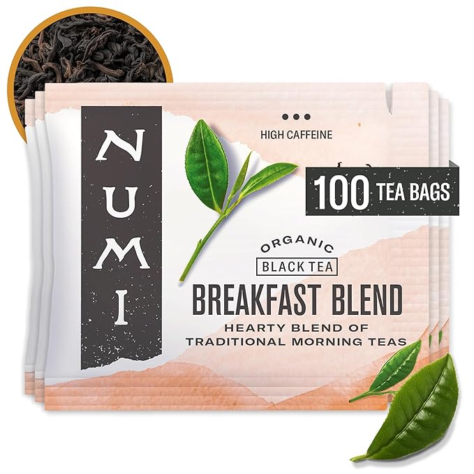 Numi Organic Breakfast Blend Tea, 100 Tea Bags, Assam, Ceylon & Darjeeling Black Teas, Caffeinated - Bloomnest
