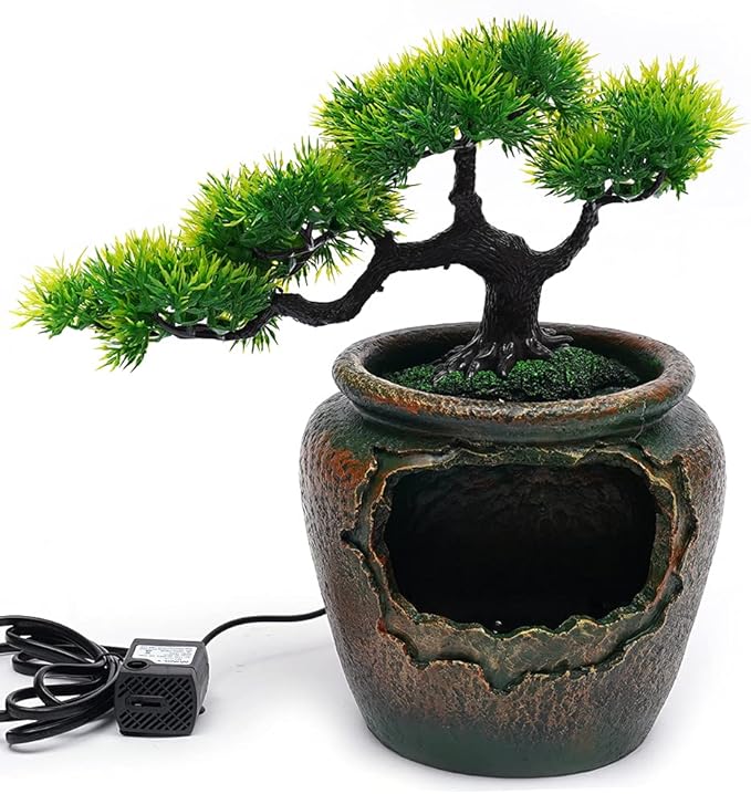 Rockery Fountain Waterfall, Resin Feng Shui with LED Lights Desktop Fountain Waterfall for Indoor Outdoor Home Office Decor - Bloomnest