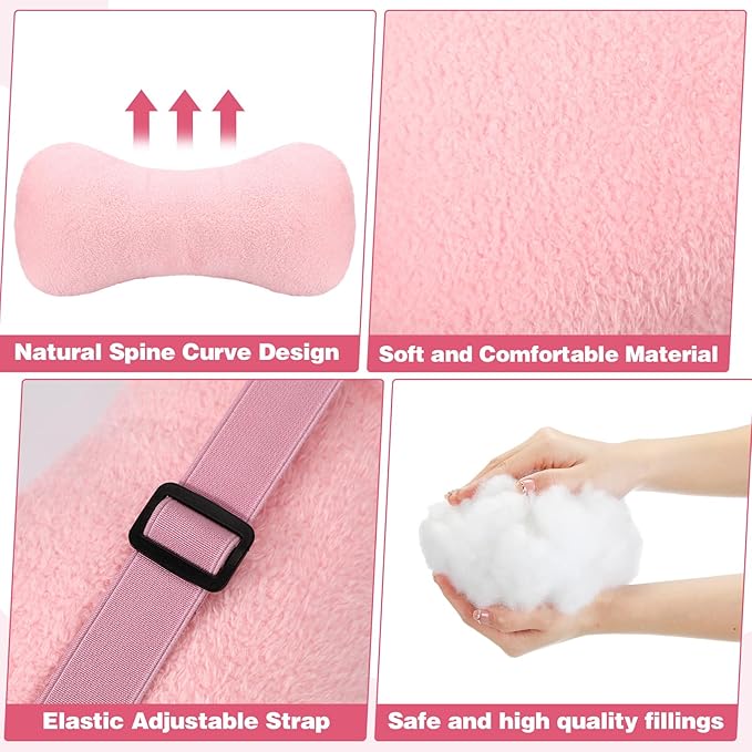 1 Pc Neck Pillow for Recliner Headrest Pillow Bone Shaped Chair Plush with Adjustable Strap Neck Support and Pain Relief Curve Head Cushion for Car Travel Airplane (Pink) - Bloomnest