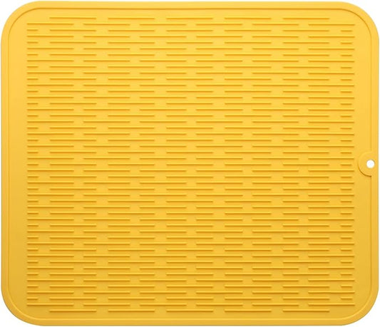 Silicone Dish Drying Mat for Multiple Usage,Easy clean,Eco-friendly,Heat-resistant Silicone Mat for Kitchen Counter or Sink,Refrigerator or Drawer Liner Yellow 2XL 24 inches x 18 inches - Bloomnest
