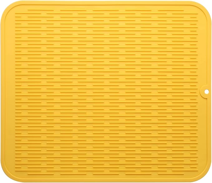 Silicone Dish Drying Mat for Multiple Usage,Easy clean,Eco-friendly,Heat-resistant Silicone Mat for Kitchen Counter or Sink,Refrigerator or Drawer Liner Yellow XL 18 inches x 16 inches - Bloomnest