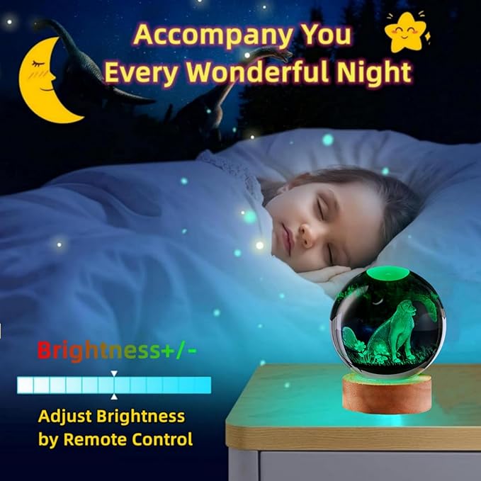Dog Crystal Ball Lamp,3.15 inch 3D K9 Animal Crystal Ball Dog Night Light with Wooden Base, Lamp Gift for Animals Lovers,16 Colors Change with Remote Control (J) - Bloomnest