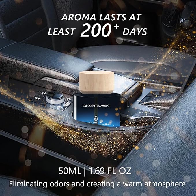Car Air Freshener 50ML (1.7 FL OZ) Car Air Fresheners Perfume - Mahogany Teakwood Fragrance Oil Air Diffuser for Car, 180+ days Long Lasting Fragrance, Wooden Cup Design Car Fresheners, Made in USA - Bloomnest