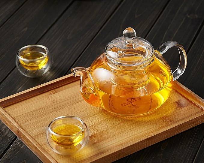 Glass Teapot with Removable Clear Infuser, 27 oz/ 800 ml Stove Top & Microwave Safe Borosilicate Glass Kettle with Loose Leaf Tea Strainer For Flower Blooming Tea - Bloomnest