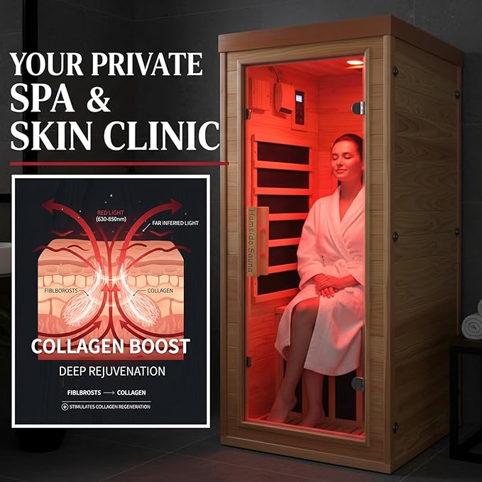 Homsido Red Light Therapy Infrared Sauna, 1300W 110V Indoor Wood Dry Sauna with Carbon Crystal Heaters, Red Light Therapy Lamp,Home Use for Post-Workout Recovery, Spa Relaxation, for Women Men HomsidoFurniture