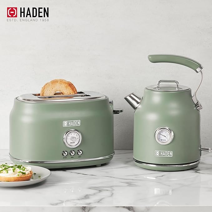 Haden Dorset 1.7 Liter Stainless Steel Electric Kettle, Hot Water Kettle with 360-Degree Base and Auto Shutoff, Cedar Green & Chrome - Bloomnest