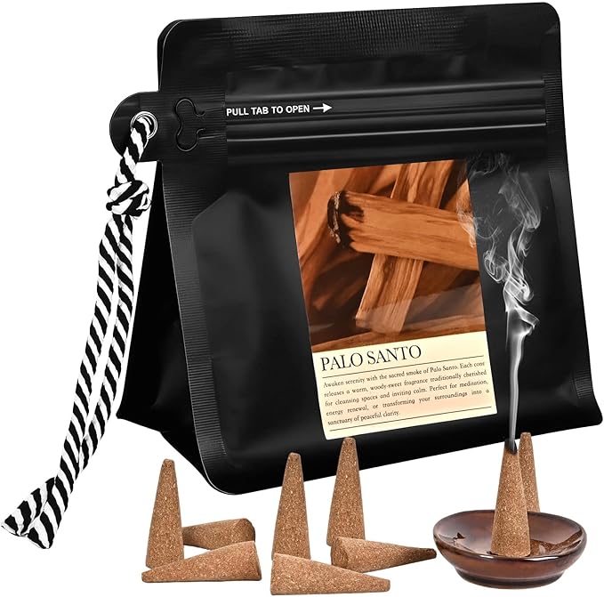 Palo Santo Incense Cones 30 Pcs with Holder - Natural Scent for Meditation & Space Cleansing Mosfantal