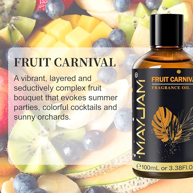 Fruit Carnival Fragrance Oil Essential Oil, MAYJAM 3.38FL.OZ Fruit Carnival Oil for Diffusers for Home, Long Lasting Scented Oils for Soap Candle Making - 100ML MAYJAM