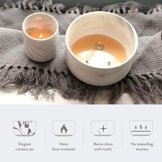 Hidden Label Scented Soy Candles, Large Candle 3 Wicks 14.8oz Japanese Cherry Blossom Ceramic Jar Lava Collection, Gorgeous Gifts for Birthday Thanksgiving Christmas - Bloomnest