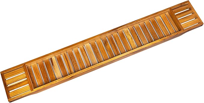 VaeFae Teak Bathtub Tray, Wooden Bath Caddy for Bathtub, Bath Tub Wood Table for Tub, 39.8" x 6" x 1.8" - Bloomnest
